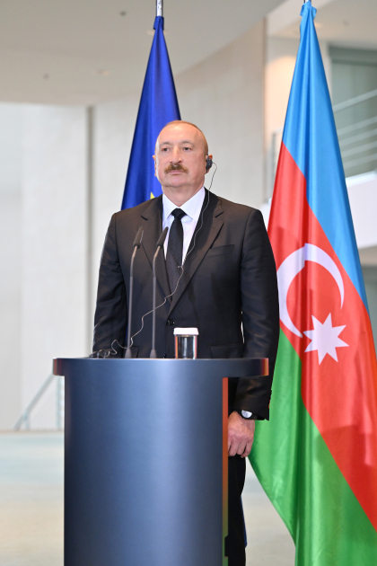 President Ilham Aliyev and Federal Chancellor Friedrich Merz make press statements (PHOTO)
