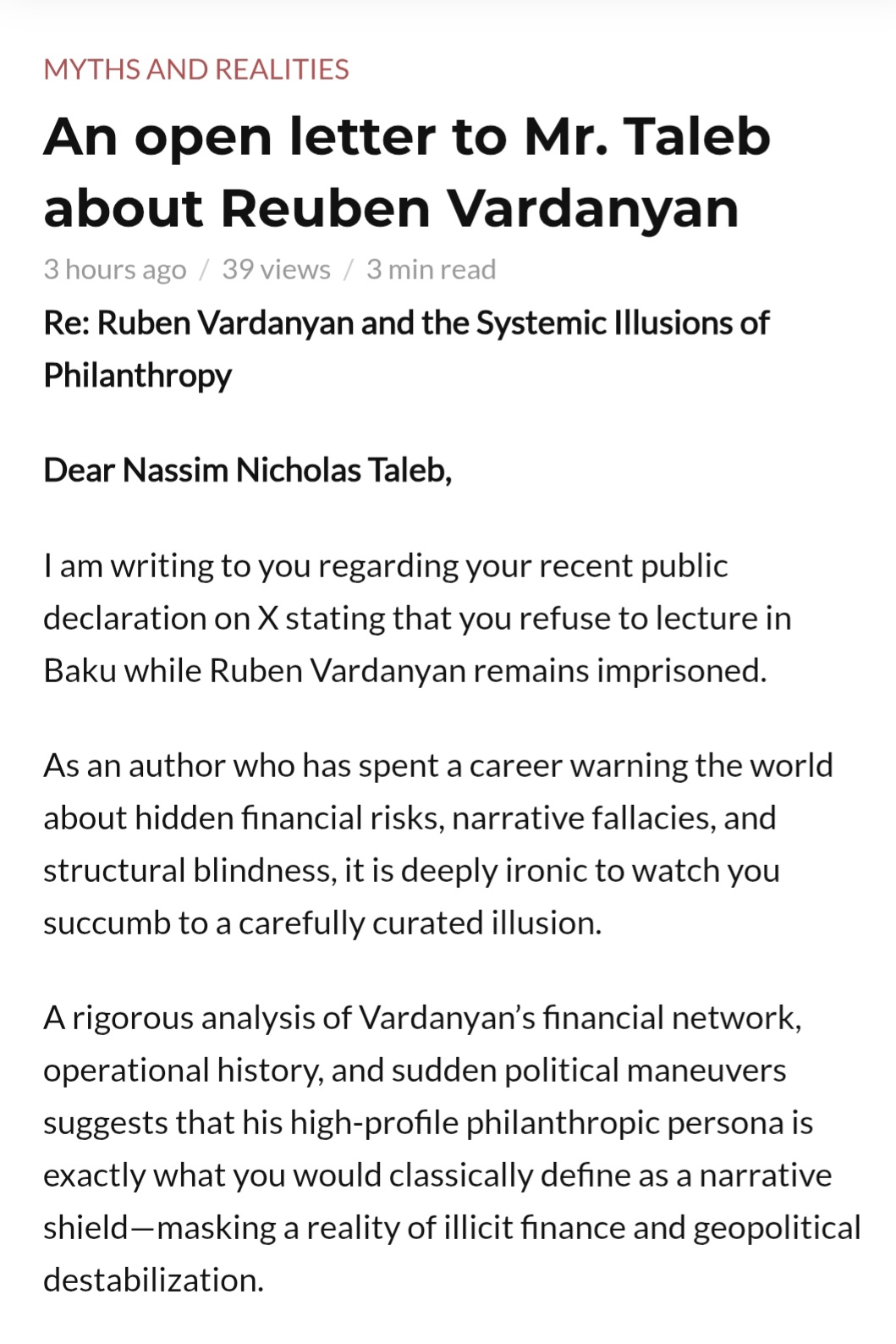 Turkish-American scientist Ergun Kirlikovali criticizes Taleb’s stance on Ruben Vardanyan (PHOTO)