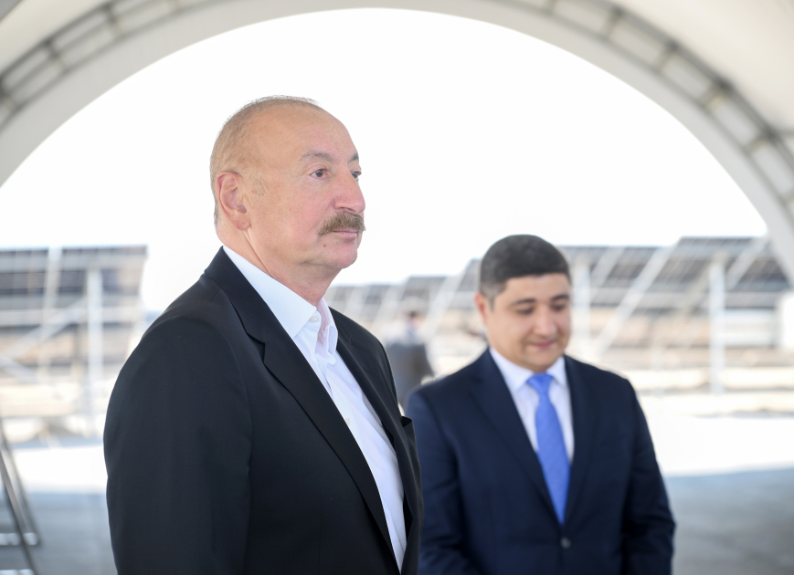 President Ilham Aliyev, First Lady Mehriban Aliyeva inspect construction progress of “Shams 1” and “Garbi Ufug” solar power plants in Nakhchivan (PHOTO/VIDEO)