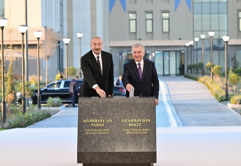 President Ilham Aliyev, President Shavkat Mirziyoyev lay foundation stone for “Azerbaijan” Park in New Tashkent (PHOTO)