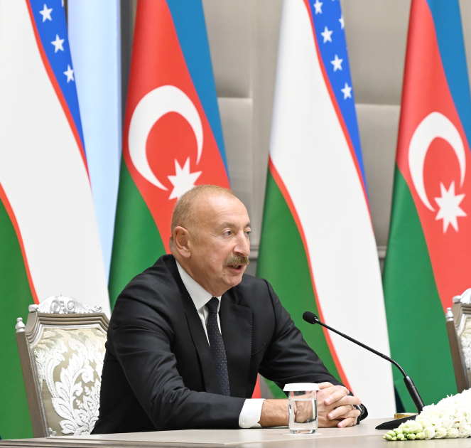 President Ilham Aliyev and President Shavkat Mirziyoyev make press statements (PHOTO/VIDEO)