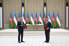 Ceremony for signing and exchanging Azerbaijan–Uzbekistan documents held in Tashkent (PHOTO)