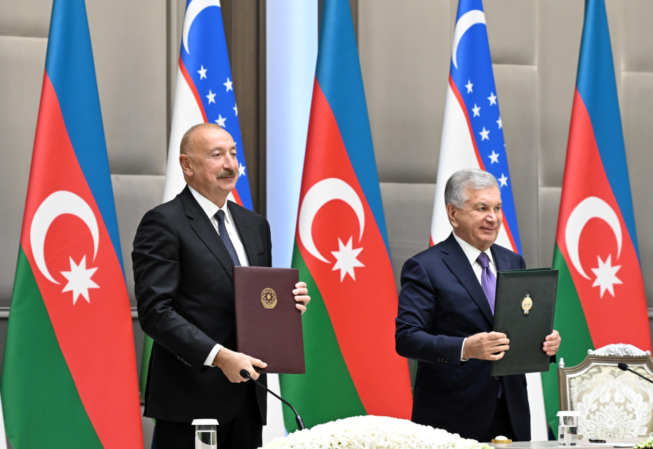 Ceremony for signing and exchanging Azerbaijan–Uzbekistan documents held in Tashkent (PHOTO)