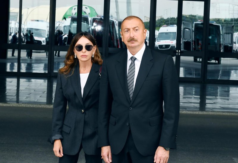 President Ilham Aliyev and First Lady Mehriban Aliyeva view Nasimi Gardens complex in Shamakhi