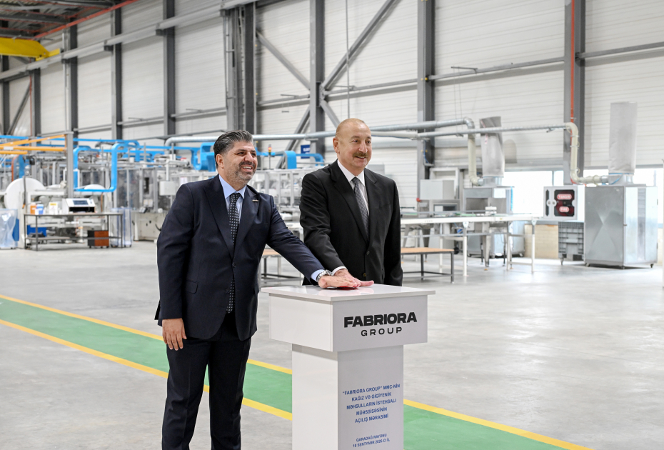 President Ilham Aliyev attends opening of paper and hygiene products manufacturing facility in Garadagh district (PHOTO)