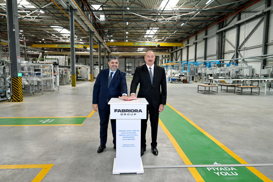 President Ilham Aliyev attends opening of paper and hygiene products manufacturing facility in Garadagh district (PHOTO)