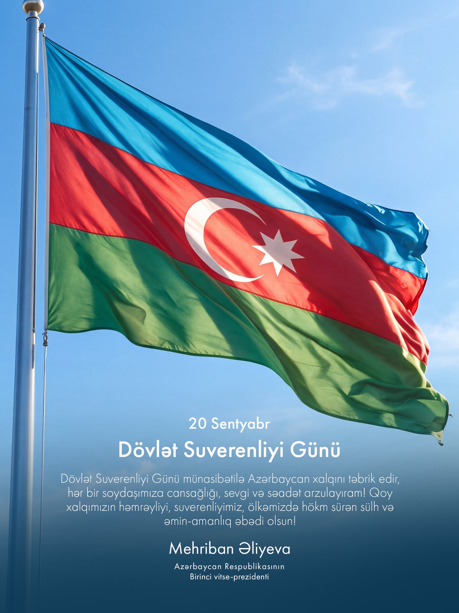 First VP Mehriban Aliyeva makes post on September 20 - Day of State Sovereignty of Azerbaijan (PHOTO)