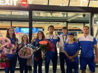 Azerbaijani medalists of Acrobatic Gymnastics World Championships return home (PHOTO)