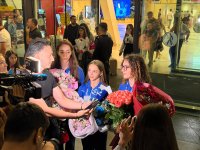 Azerbaijani medalists of Acrobatic Gymnastics World Championships return home (PHOTO)